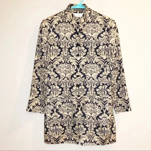 Dana Buchman Silk Floral Damask Long Jacket Coat - Picture 1 of 14